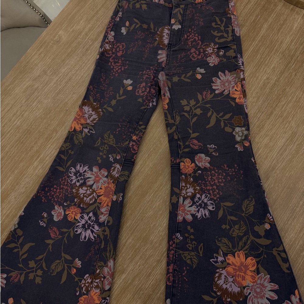 Free People Floral Ankle Jeans - Black and Orange - Picture 2 of 3